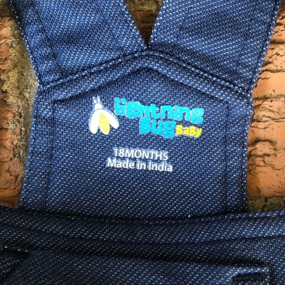 Lightning Bug Baby Denim Jumper Tiered Red White & Blue Eyelet Ruffles 18 Months - Picture 4 of 6